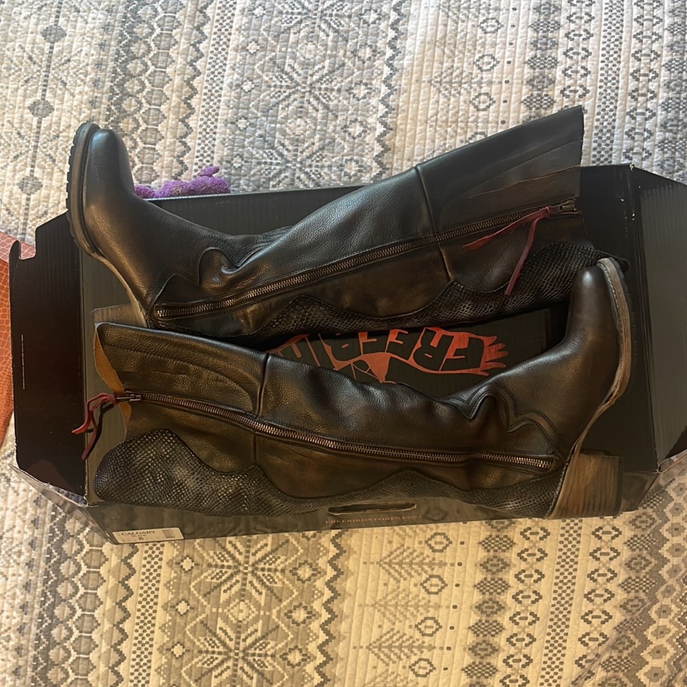 Freebird by Steven Dark Brown Leather Knee-High Heeled Boots - Picture 6 of 7